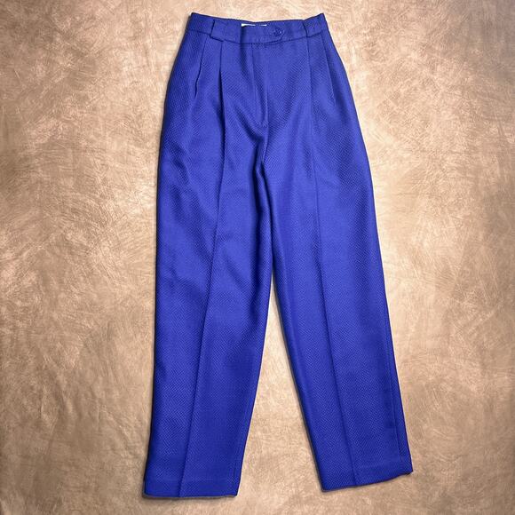 Vintage 90s Fyzal Virani High Waisted Pleated Wool Pants Blue Trousers Textured - Picture 1 of 6